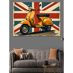 Birleşik Krallık Vespa İllüstrasyonu Dekoratif Kanvas - Mdf Ahşap Tablo