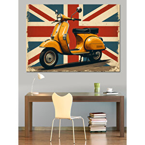 Birleşik Krallık Vespa İllüstrasyonu Dekoratif Kanvas - Mdf Ahşap Tablo