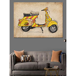 Sarı Retro Vespa Dekoratif Kanvas - Mdf Ahşap Tablo 35x50 cm