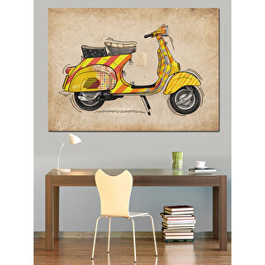 Sarı Retro Vespa Dekoratif Kanvas - Mdf Ahşap Tablo