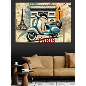 Paris’te Vespa Motoru Dekoratif Kanvas - Mdf Ahşap Tablo 70x100 cm