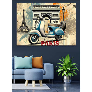 Paris’te Vespa Motoru Dekoratif Kanvas - Mdf Ahşap Tablo 70x100 cm