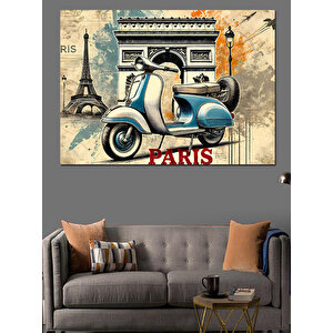 Paris’te Vespa Motoru Dekoratif Kanvas - Mdf Ahşap Tablo 70x100 cm