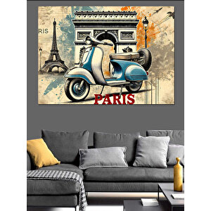 Paris’te Vespa Motoru Dekoratif Kanvas - Mdf Ahşap Tablo