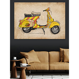 Sarı Retro Vespa Dekoratif Kanvas - Mdf Ahşap Tablo 70x100 cm