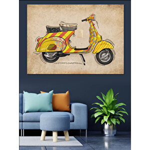 Sarı Retro Vespa Dekoratif Kanvas - Mdf Ahşap Tablo 70x100 cm