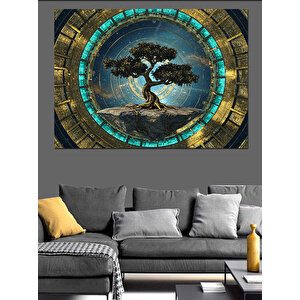Taş Desenli Yuvarlak Mozaik Ağaç Dekoratif Kanvas - Mdf Ahşap Tablo 50x70 cm