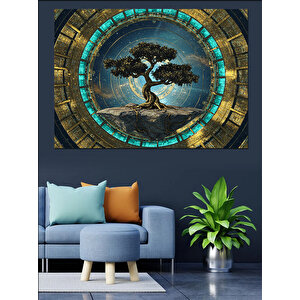 Taş Desenli Yuvarlak Mozaik Ağaç Dekoratif Kanvas - Mdf Ahşap Tablo 50x70 cm