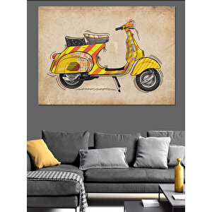 Sarı Retro Vespa Dekoratif Kanvas - Mdf Ahşap Tablo