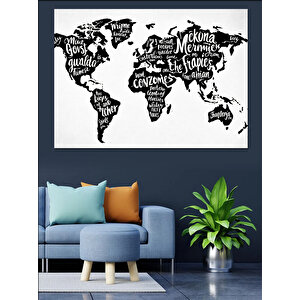 Tipografik Dünya Haritası Dekoratif Kanvas - Mdf Ahşap Tablo 25x35 cm
