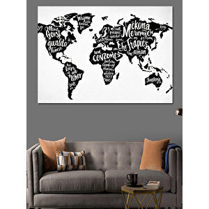 Tipografik Dünya Haritası Dekoratif Kanvas - Mdf Ahşap Tablo 25x35 cm