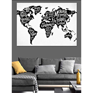 Tipografik Dünya Haritası Dekoratif Kanvas - Mdf Ahşap Tablo