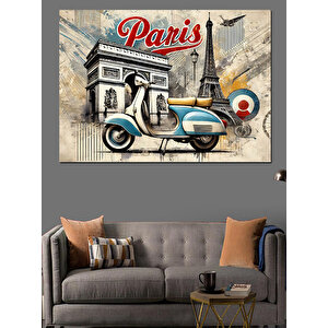 Paris’te Vintage Vespa Ve Binalar Dekoratif Kanvas - Mdf Ahşap Tablo
