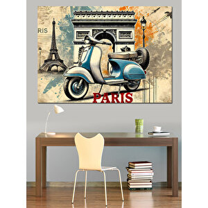 Paris’te Vespa Motoru Dekoratif Kanvas - Mdf Ahşap Tablo
