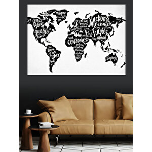 Tipografik Dünya Haritası Dekoratif Kanvas - Mdf Ahşap Tablo 35x50 cm
