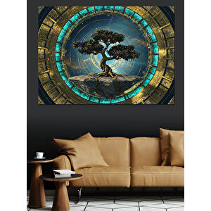 Taş Desenli Yuvarlak Mozaik Ağaç Dekoratif Kanvas - Mdf Ahşap Tablo 25x35 cm
