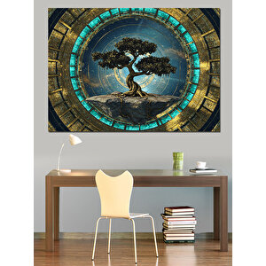 Taş Desenli Yuvarlak Mozaik Ağaç Dekoratif Kanvas - Mdf Ahşap Tablo