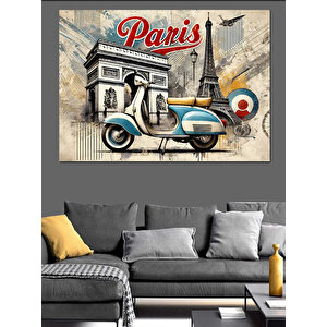 Paris’te Vintage Vespa Ve Binalar Dekoratif Kanvas - Mdf Ahşap Tablo 25x35 cm