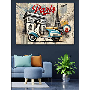 Paris’te Vintage Vespa Ve Binalar Dekoratif Kanvas - Mdf Ahşap Tablo 25x35 cm