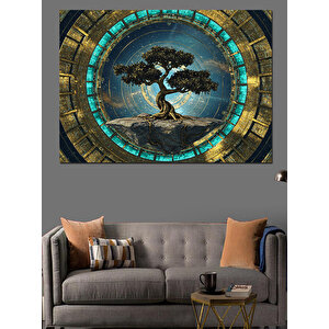 Taş Desenli Yuvarlak Mozaik Ağaç Dekoratif Kanvas - Mdf Ahşap Tablo