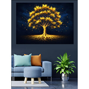 Gece Parlayan Hayat Ağacı Dekoratif Kanvas - Mdf Ahşap Tablo