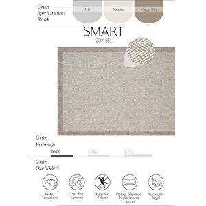 Smart 2001 Bej Kilim Halı Yıkanabilir İnce Kaymaz Taban Halı Dokuma Yazlık Balkon Kilimi 80x300 cm