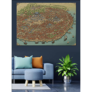 Eski Harita Kent Detayları Dekoratif Kanvas - Mdf Ahşap Tablo 35x50 cm