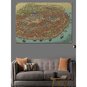Eski Harita Kent Detayları Dekoratif Kanvas - Mdf Ahşap Tablo 35x50 cm