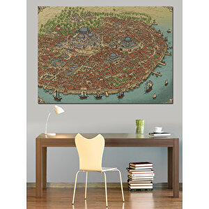 Eski Harita Kent Detayları Dekoratif Kanvas - Mdf Ahşap Tablo 35x50 cm