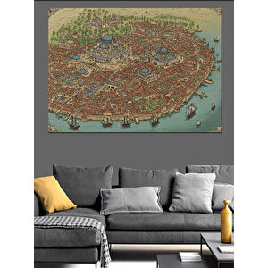 Eski Harita Kent Detayları Dekoratif Kanvas - Mdf Ahşap Tablo