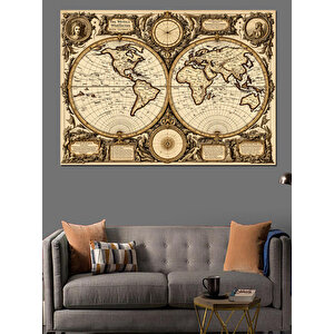 Eski Dünya Haritası Dekoratif Kanvas - Mdf Ahşap Tablo 100x140 cm