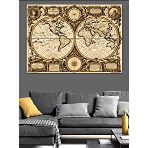 Eski Dünya Haritası Dekoratif Kanvas - Mdf Ahşap Tablo 100x140 cm