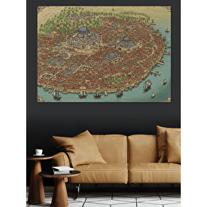 Eski Harita Kent Detayları Dekoratif Kanvas - Mdf Ahşap Tablo