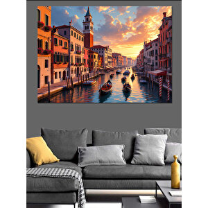 Venedik’te Gondol Manzarası Dekoratif Kanvas - Mdf Ahşap Tablo 100x140 cm