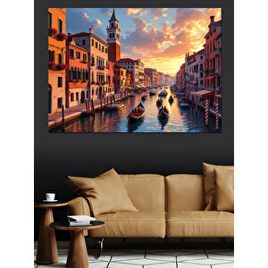 Venedik’te Gondol Manzarası Dekoratif Kanvas - Mdf Ahşap Tablo 100x140 cm