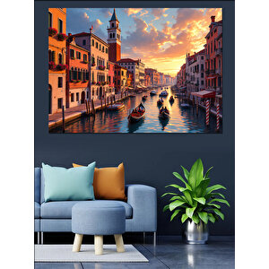 Venedik’te Gondol Manzarası Dekoratif Kanvas - Mdf Ahşap Tablo 100x140 cm