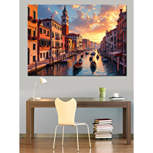 Venedik’te Gondol Manzarası Dekoratif Kanvas - Mdf Ahşap Tablo