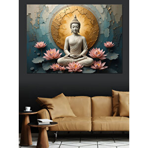 Lotus Üstünde Buda Dekoratif Kanvas - Mdf Ahşap Tablo 100x140 cm