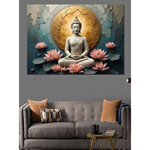 Lotus Üstünde Buda Dekoratif Kanvas - Mdf Ahşap Tablo 100x140 cm