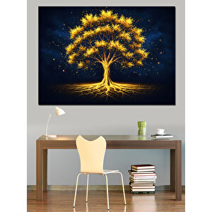 Gece Parlayan Hayat Ağacı Dekoratif Kanvas - Mdf Ahşap Tablo 100x140 cm