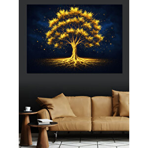 Gece Parlayan Hayat Ağacı Dekoratif Kanvas - Mdf Ahşap Tablo 100x140 cm
