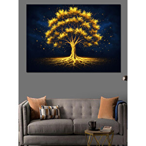 Gece Parlayan Hayat Ağacı Dekoratif Kanvas - Mdf Ahşap Tablo