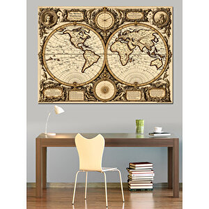 Eski Dünya Haritası Dekoratif Kanvas - Mdf Ahşap Tablo 35x50 cm