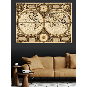 Eski Dünya Haritası Dekoratif Kanvas - Mdf Ahşap Tablo