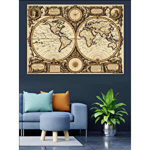 Eski Dünya Haritası Dekoratif Kanvas - Mdf Ahşap Tablo