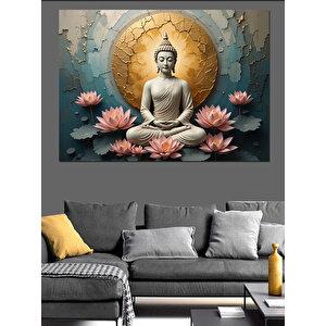 Lotus Üstünde Buda Dekoratif Kanvas - Mdf Ahşap Tablo