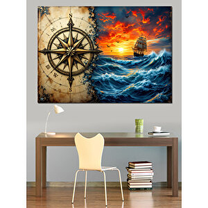 Eski Pusula Ve Harita Dekoratif Kanvas - Mdf Ahşap Tablo 70x100 cm