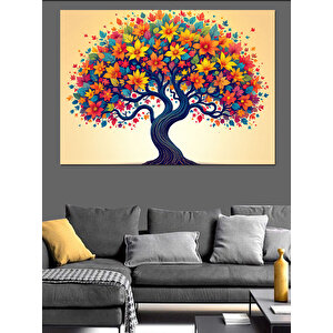 Renkli Hayat Ağacı Dekoratif Kanvas - Mdf Ahşap Tablo 35x50 cm