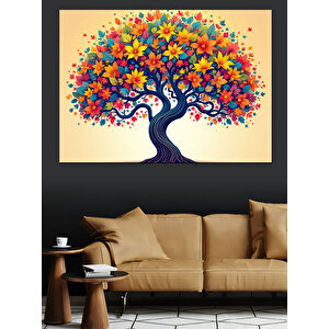 Renkli Hayat Ağacı Dekoratif Kanvas - Mdf Ahşap Tablo 35x50 cm