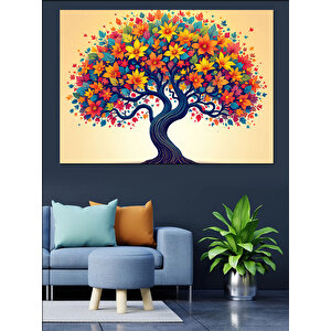 Renkli Hayat Ağacı Dekoratif Kanvas - Mdf Ahşap Tablo 35x50 cm